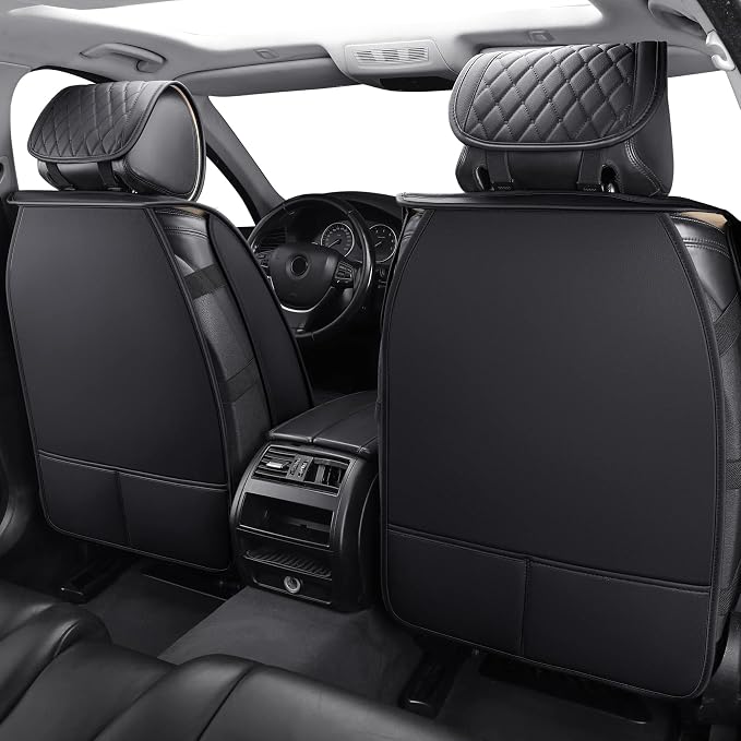 Front Seat Covers Set Universal Fit 95% Cars, Black-Red | Comaptible with Nissan Rogue Murano Maxima Kia Soul Forte Sorento Optima Honda Hyundai Buick Mazda Volvo Leather Protector - Image 3