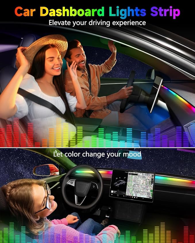 Acrylic LED Lights for Car, 43.3in RGB Interior Light Strip, 146 LEDs | USB Port, APP Control, Music Sync and Color Changing RGB Ambient Lighting for Car Interior, Gifts for Women and Men - Image 5