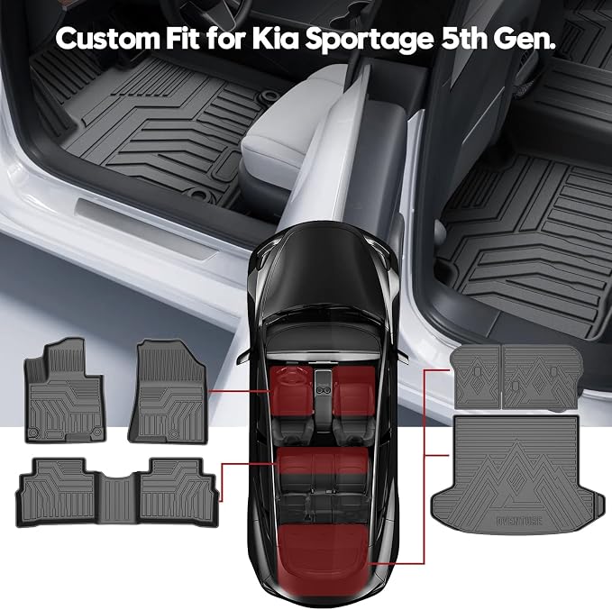 T TGBROS for Kia Sportage Floor Mats 2023-2026 All-Weather Full Set Custom Fit TPE Liners Back Seat Protector Cargo Liner Trunk for Sportage Accessories 6PCS (Not for Hybrid & 2026 SX Prestige Trim) - Image 2