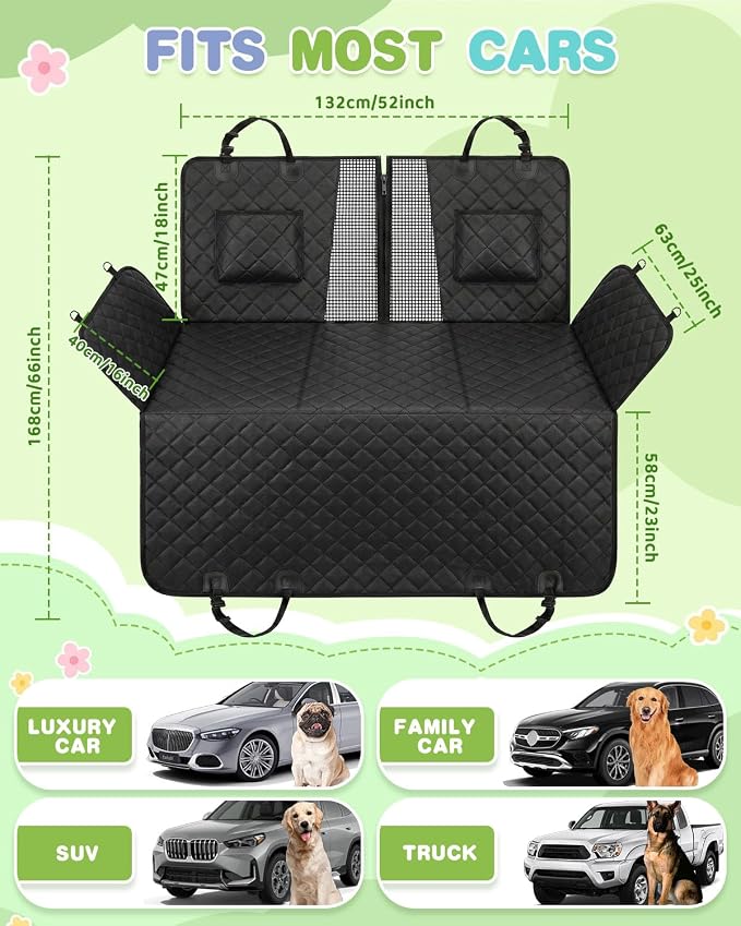 Dog Car Seat Cover, 600D Heavy Dute Car Seat Cover for Dogs Pets,100% Waterproof Anti-Scratch Nonslip Dog Hammock for Cars, Seat Covers Protector with SeatBelt for Sedan SUV Truck XLPRO Hard Black - Image 4