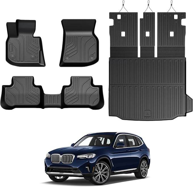 Floor Mats for 2018-2024 BMW X3 Accessories (Not fit X3 30e) | Full-Coverage Mats Set with Integrated Cargo Liner & Backrest Mat, Odorless & Durable, All-Weather Protection, 3D Laser Fit by GALVAGNITE