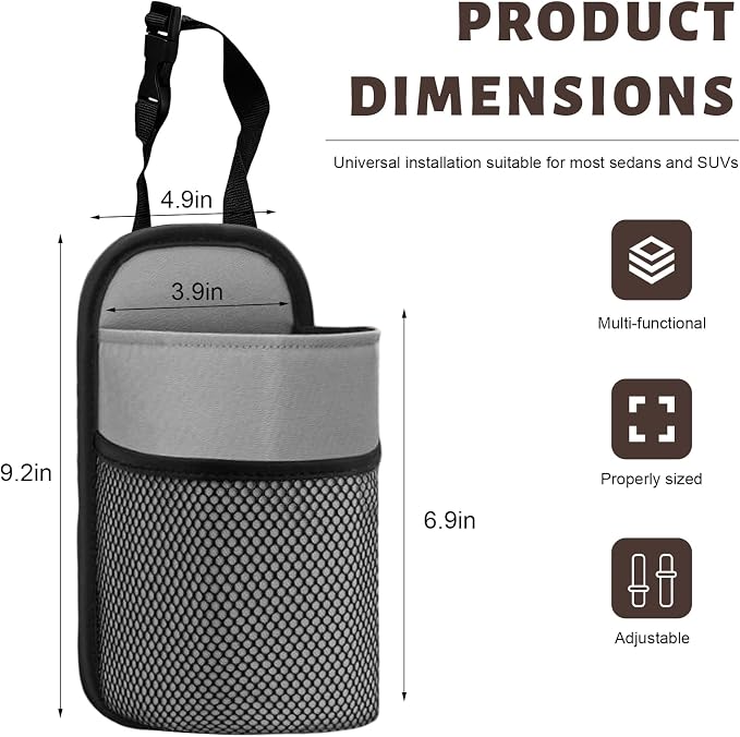 2 in 1 Large Car Cup Holder, 80 oz Multi-Function Auto Water Bottle Storage Bag with Mesh Pocket, Universal Hanging Seat Side Organizer Cup Holders for Car SUV Truck (Gray) - Image 2