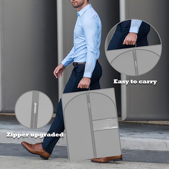Garment Bags for Hanging Clothes, 45'' Suit Bag Cover for Storage and Travel, Dress Bags for Gowns Long (Grey) - Image 4
