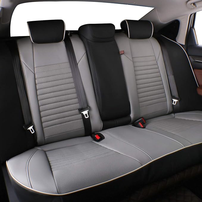 EKR Accord Seat Covers for Honda Accord 2023 2024 2025 2026 EX,SE &2023-2026 (Hybrid) Sport,EX-L,Sport-L,Touring,(Rear Row W/40/60 Split Backrest),Leather Seat Covers for Trucks Full Set(Black/Gray) - Image 3