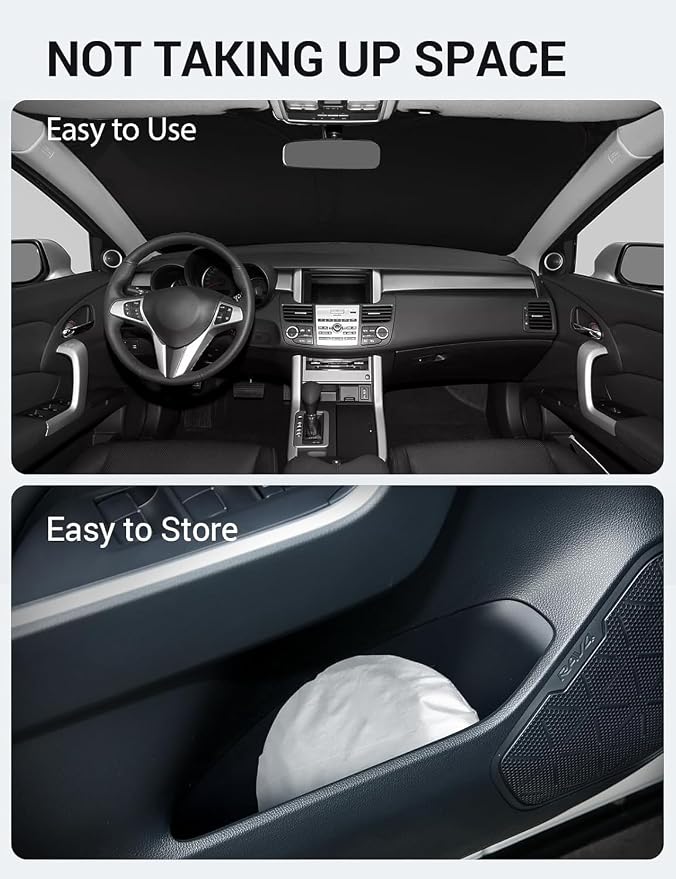 Proadsy Custom Fit 2007-2012 Acura RDX Windshield Sun Shade, Blocks Heat | 240T Heat Shield, Drops Temp 54°F, Blocks 99% UV, Prevents Dashboard Cracking, Summer Parking & Beach Trips, Easy Twist-Fold - Image 9