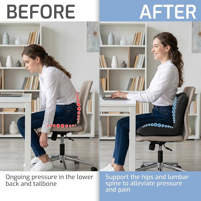 Memory Foam Seat Cushion,Office Chair Cushion with Lumbar Support for Back Pressure Relief, Car Seat Cushion with Adjustable Strap,Sciatica Pad Cushions for Car,Truck, Desk,Gaming Chair - Image 5