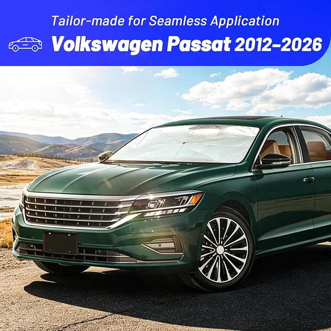 Windshield Sun Shade for Volkswagen Passat 2012-2026, Umbrella Sunshade | Custom Fit Car Sun Visor with 360° Rotating Shaft, UV Protection Heat Shield Sun Blocker Heat Reflector and Easy Storage - Image 2