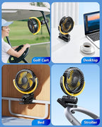 Battery Powered Fan for Car Visor Back Seat Roof Handle (Yellow) | 2000mAh Rechargeable Clip On Fan for Car SUV Van RV Pickup Truck Camping Desk Bed Stroller Baby Crib, Quiet, 360 Rotation - Image 9