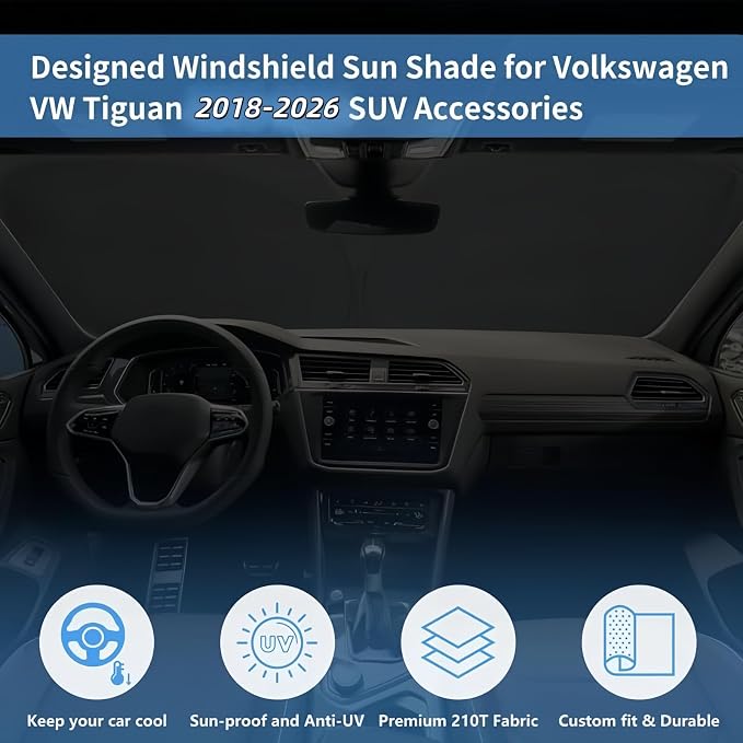 Windshield Sun Shade Car Sunshade Accessories for 2018 2019-2026 VW Tiguan | HOHUIGO Preferred Premium Front Window Shade Car Sun Visor UV Protector Fit Volkswagen Tiguan SUV Heat shield Cover - Image 4