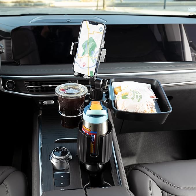 Car Large Cup Holder Expander, 4-in-1 Cupholder Extender with Phone Holder & Swivel and Detachable Snack Food Tray Table for Eating, Travel Essentials for Road Trips for Driver. Model F - Image 3