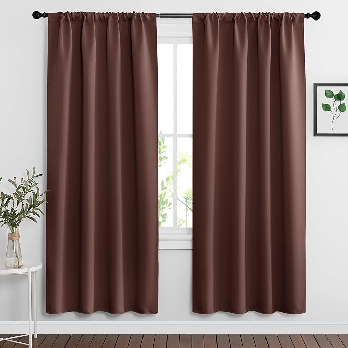 RYB HOME Blackout Curtains for Bedroom Living Room Nursery 63 inches Long | Thermal Insulated, Privacy Protection, Rod Pocket, Drapes for Office Home Theater, W42 x L63, Chocolate Brown, 2 Panels by RYBHOME