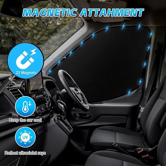 2 Pcs Magnetic Side Window Sun Shade for Ford Transit 15-26 | Fits Transit 150 250 350 & E-Transit, Easy Magnetic Install, Blackout Privacy Cover for Van Life Camper, Insulated - Image 3