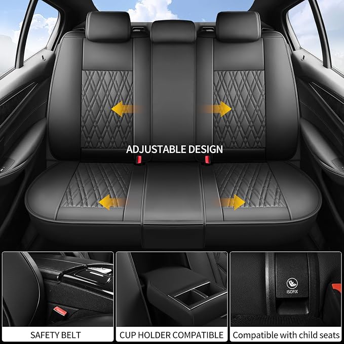 Car Seat Covers for GMC Acadia 2007-2026, Full Set, Black | Luxury Full Coverage Leather Seat Protectors, Waterproof Breathable, Non-Slip, Easy to Install, Airbag Compatible, All-Season - Image 3