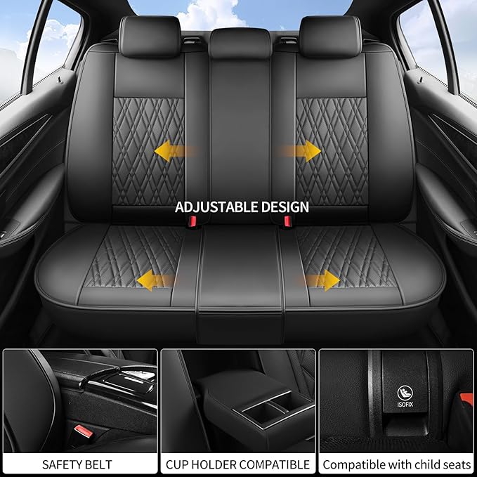 Car Seat Covers Compatible with GMC Terrain 2010-2025 2026 - Waterproof & Breathable Luxury Leather All-Weather Seat Cushions Protectors, Airbag Compatible, Only 2 Front seat Covers (Black) - Image 3