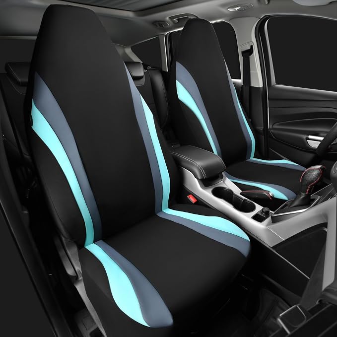 CAR PASS AquaShield Neoprene Waterproof Car Seat Covers Front Seats Only, High Back Bucket Seat Covers,Airbag Compatible,Seat Covers for Women Girl, Universal Fit for Auto Truck Van SUV (Black Mint) - Image 2