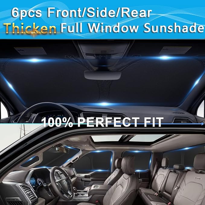 KMF 6pcs Thicken Sun Shades for Chevy Colorado 2015-2022 Accessories,Chevrolet Truck Full Car Window Covers Sunshade for Windshield Side Rear, UV Block and Blackout Privacy for Car Camping - Image 3