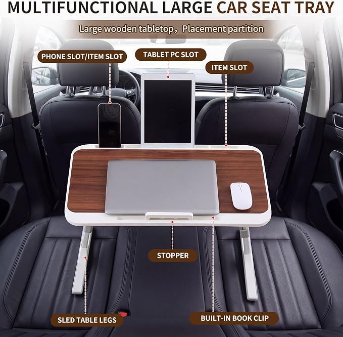 Xuhal Large Car Seat Tray Table, 23.6"×13.8" Adjustable Car Desk Laptop Desk 0–36° Wood Portable Detachable Lap Desks for Passenger Seat, Work, Eating, Camping, Home Use, Long Distance Use - Image 5