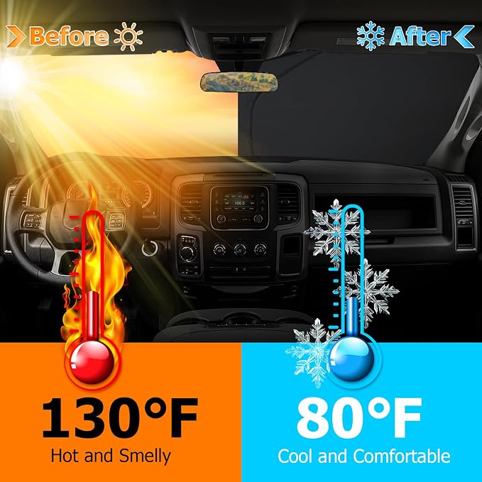 Bestview Windshield Sun Shade Custom Fit for 2015-2020 Ford F150, Foldable Front Window Sunshade Sun Visor Accessories Protector Block UV Rays Heat - Image 5