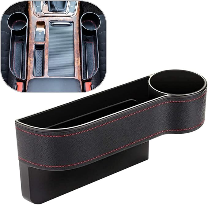 Car Seat Gap Filler Organizer Between Front seat car Organizer and Storage Box, Auto Premium PU Leather Console with Cup Holder, Car Pocket for Interior Essentials (for Passenger Side) by Unknown