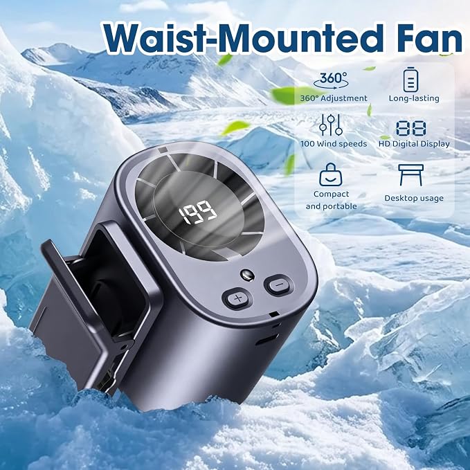 Car Clip on Fan with LED Display & Night Light, 360° Rotatable High Speed Cooling Fan, USB Rechargeable Personal Fan, Hands-Free Clip Fan for Car, Office, Camping & Outdoor Summer Use (Grey) - Image 2