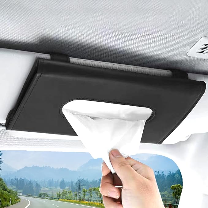 Premium PU Leather Car Tissue Holder Visor for Universal Auto, Car Tissue Case Holder Seat Back with Tissue Refill, Tissue Holder (Black) by KEVWR