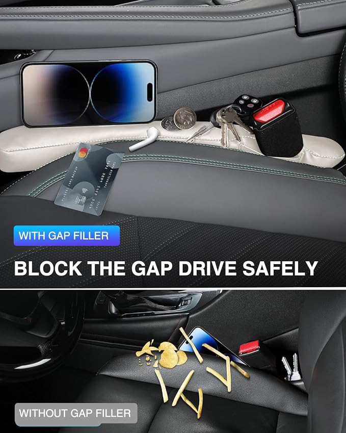 Leather Car Seat Gap Filler Universal for Car Truck SUV to Block The Gap Between Seat and Console Stop Things from Dropping 2 Packs Beige - Image 6