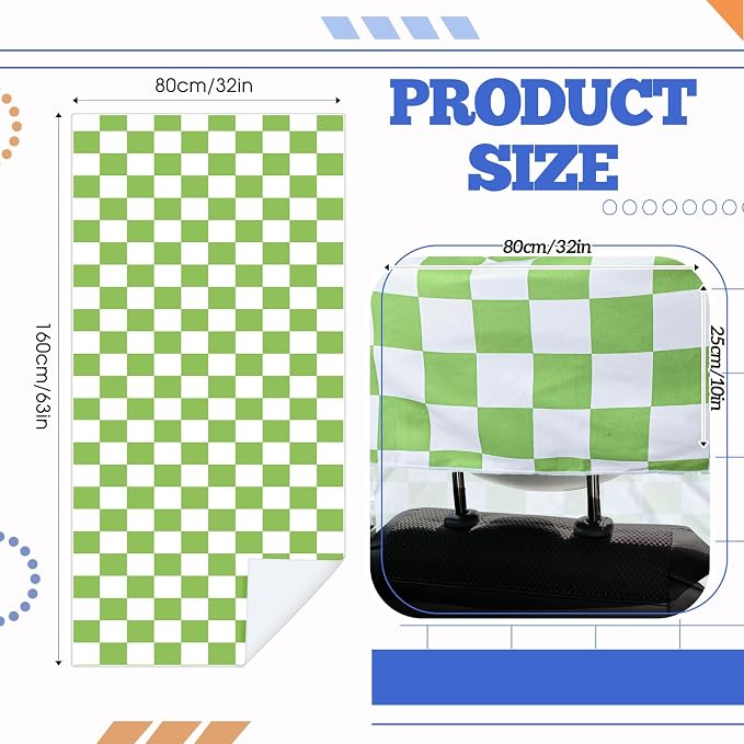 2 Pack Car Seat Towel Cover with Storage Bag, Green and White Plaid | 63 x 32 in Car Towel Seat Cover Non Slip Waterproof, Gym Workout Swimming Running, Machine Washable Sweat Absorbent Protector - Image 2