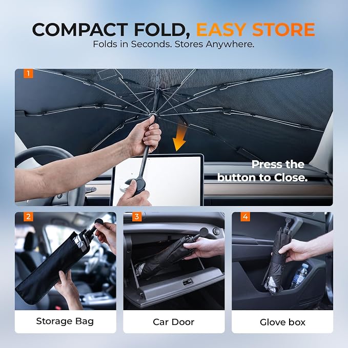 [2026 Upgraded] DooGooCoo Windshield Sun Shade Umbrella for Toyota Highlander 2020-2025 2026 [100% Sunlight Blocked, Cooling Ice Crystal] Sunshade for Car Windshield for Highlander Sun Shade. - Image 9