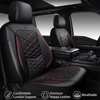 CAR PASS Luxury Nappa Leather Seat Covers Full Set, Water Resistant Faux Leather Seat Cover with Lumbar Support, Breathable Automotive Seat Covers Universal Fit for Sedan SUV Van Truck, Black Red - Image 2