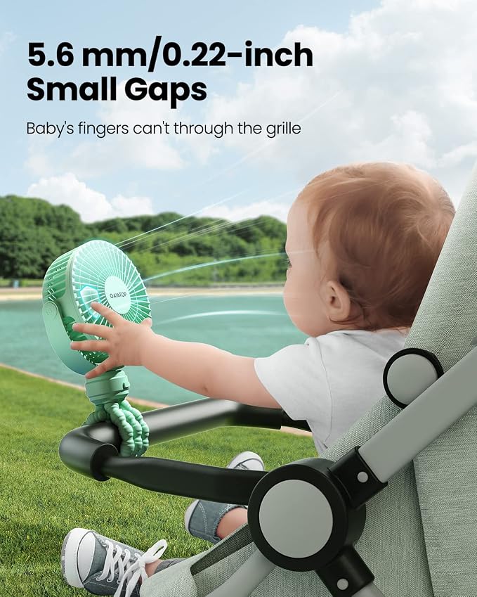 Gaiatop Mini Portable Stroller Fan, Small Clip on Fan 3 Speed Rechargeable | 360° Rotate Flexible Tripod, Battery Operated Detachable, Cooling for Car Seat Crib Treadmill Travel Green - Image 2
