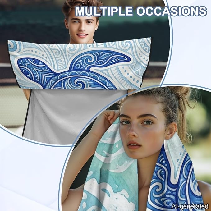 Sea Turtle Car Seat Towel Cover After Gym Quick-Dry & Absorbent Car Seat Hoodie Towel Polynesian Style Sports Towel for Gym Workout, Running, Swimming, Beach and Hiking - Image 5