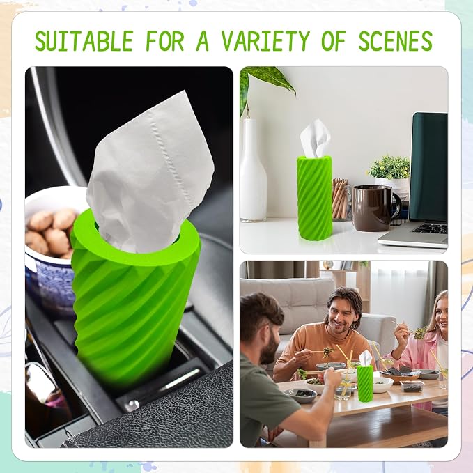 Car Tissue Holder, Refillable Round Cylinder with 3 Tissue Packs, Universal Fit for Vehicle Cup Holder, Home & Office, Car Accessories Interior (Green) - Image 7