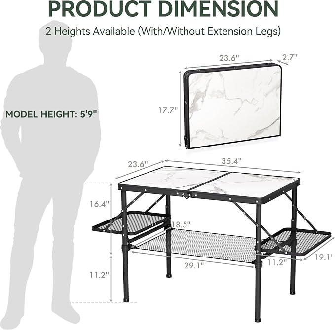 Titanker Folding Camping Table 3ft, Folding Picnic Table, Large Camp Table Portable with Extra Side Racks & Storage Net, Outdoor Patio Table, RV/Car Camping Essentials, Aluminum Light & Solid - Image 3