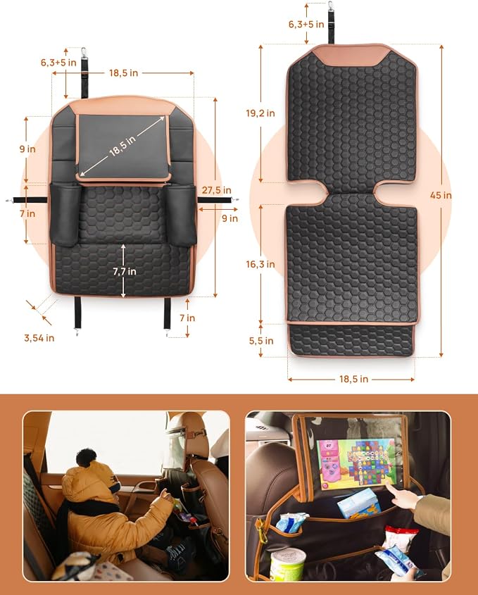 Set Seat Back Organizer & Car Seat Protector Hexy Waterproof & Non-Slip Protector for Child Car Cushion for Leather and Fabric Seats (Hexy Set 1) - Image 3