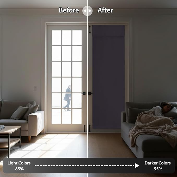RYB HOME Blackout Door Window Curtains for Kitchen Back/Front Frchen Door | Self Adhesive, Privacy Glass Window Curtain, Half curtains for Windows, Renter Friendly, W26 x L40, Grayish Purple, 1 Panel - Image 5