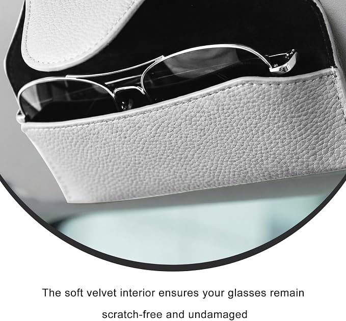 Sunglass Holder for Car Visor, Magnetic Auto Sun Visor Eyeglass Organizer with Dual Back Clips, Leather Glasses Protective Storage Case Universal for Most Vehicles Visors (White) - Image 6