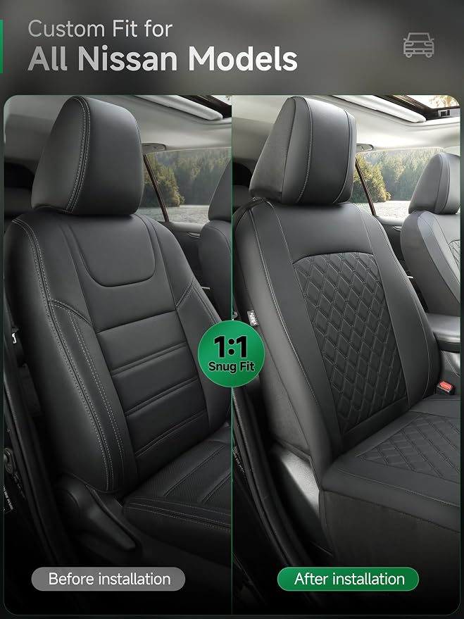 GIANT PANDA Front Seat Covers for Nissan Rogue Altima Sentra Versa Kicks Murano Pathfinder Maxima,Faux Leather Bucket Seat Cover Fit Nissan Seat Protectors (Black Diamond) 2-Pack - Image 3
