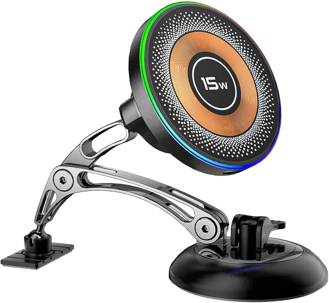 ZBF Magnetic Wireless Charging Car Phone Holder with 15W Fast Charging & Strong Vacuum Suction, 360° Rotatable Dashboard & Windshield Mount for Magsafe iPhone 17/16/15/14/13 Android Galaxy S24/S23/S22 by ZBF