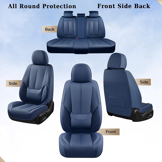 Coverado Car Seat Covers Full Set, Seat Covers for Cars, Car Seat Covers Front Seats and Back Car Seat Protector Waterproof, Leather Car Seat Cushion Universal Fit for Most Cars Blue - Image 6