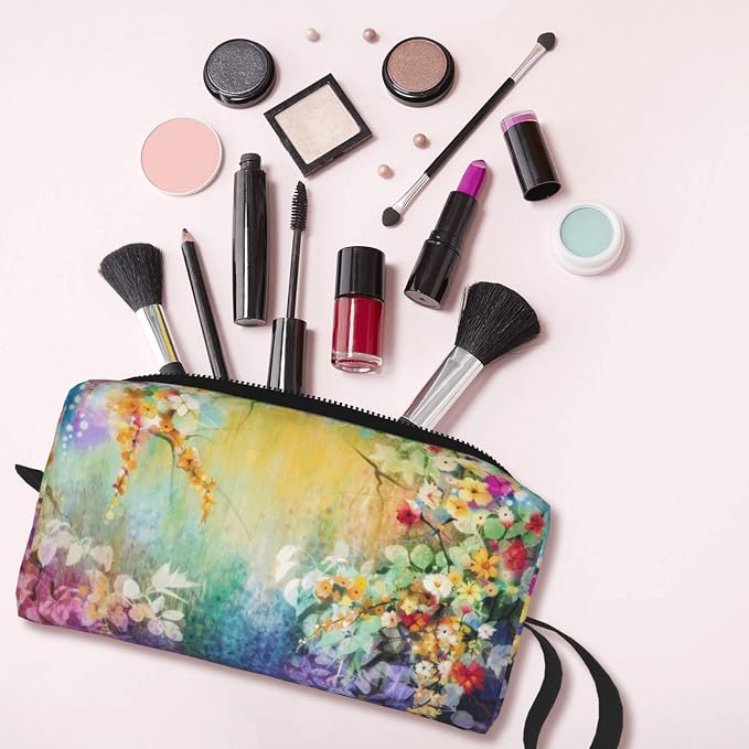 Watercolor Rainbow Flower Makeup Bag for Women | Durable 600D Oxford Fabric, Impact-Resistant & Compact, Travel Cosmetic & Makeup Organizer for Gym & Daily Use - Image 6