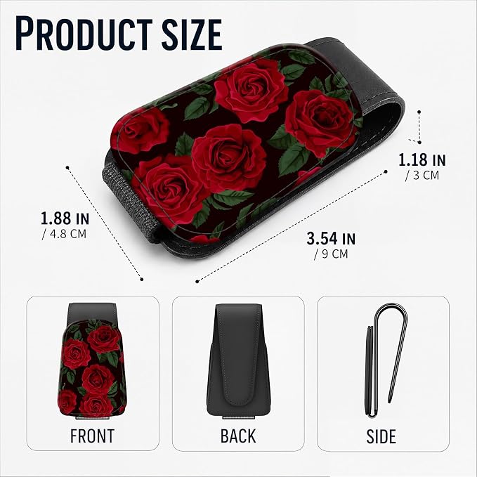 Leather Magnetic Sunglass Holder for Car Sun Visor, Cute Eyeglass Ticket Card Hanger Clip, Universal Auto Interior Accessories for SUV Pickup Truck, Red Rose - Image 3