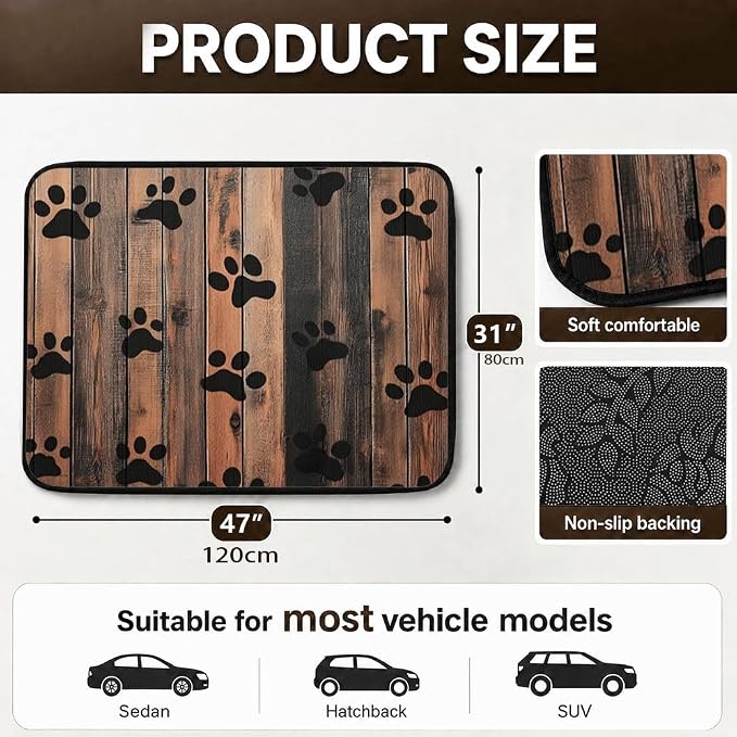 Car Trunk Mat for SUV, 31"x47" Dog Paw Prints Cargo Liner Protector | All Weather Universal Cargo Liners for Dogs, Car Accessory for SUVs/Sedan/Wagons, Durable Non-Slip Washable Rear Cargo Mat - Image 2