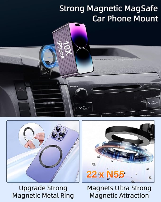 Car Phone Mount for Toyota Tundra 2007-2013 /Sequoia 2008-2013 Accessories | Custom Air Vent Magnetic Phone Holder with Magsafe Hands Free 360° Rotation Phone Stand for All 4.0-7.0'' Smartphones - Image 3