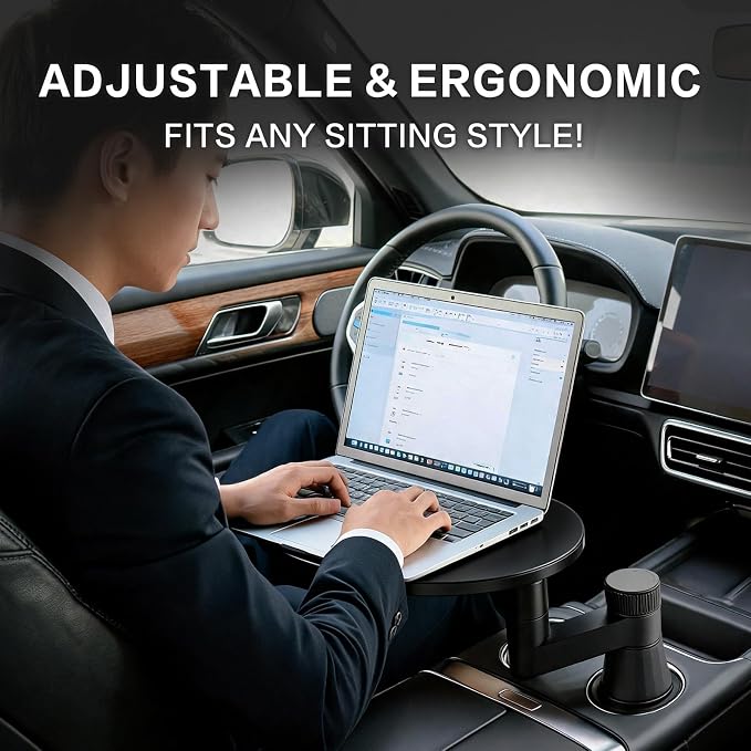Car Tray Table & Car Desk for Laptop, Dual 360° Rotating Cup Holder Tray, Anti-Slip Leather-Textured Car Food Tray for Eating, Working & Makeup, Compatible with Tesla Model Y/3/S & Most Vehicles - Image 6
