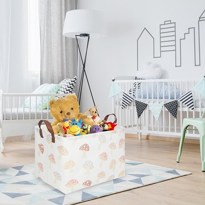 Rectangular Baby Laundry Basket,Mushroom Basket,Collapsible Waterproof Kids Toys Storage box,kids gift hamper,Toy Bins,Baby Room Decor(Mushroom) - Image 5