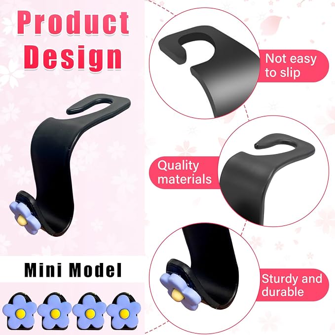 Augeny 8 PCS Car Seat Headrest Hook, Auto Seat Hook Hanger Storage Organizer, Adhesive Hooks for Purse Coat Umbrella Grocery Bag, Universal Interior Accessories for All Vehicles (Blue) - Image 3