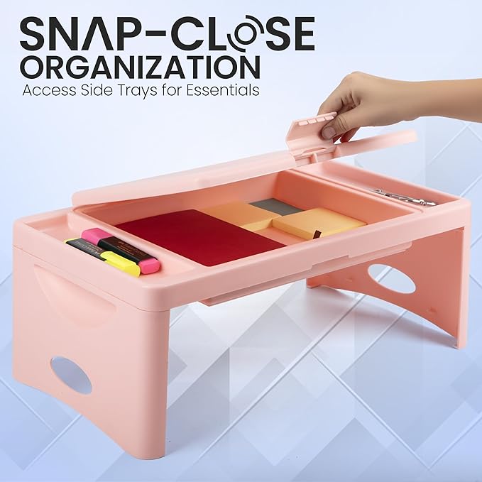 Loddie Doddie Lap Desk, Folding Desk, Portable Table, Blush, 9.75" x 12" | Trays & Pocket Keep Essentials Close, 2 lb Easy to Carry, Sturdy Plastic & Alloy Steel, Bed Desk, Bed Tray, Lap Desk for Kids - Image 4