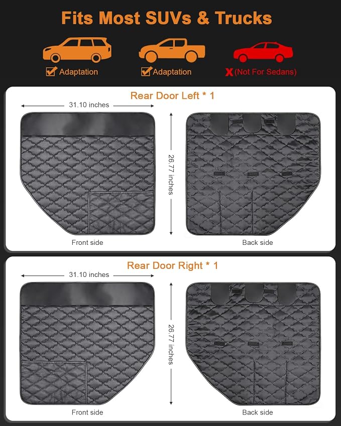 Dog Car Door Protectors, 2-Pack Covers for Trucks & Large SUVs | 20% Larger, Extra-Thick Waterproof Door Panel Covers Help Protect Vehicle Doors from Dog Scratches, Dirt, Drool and Moisture. - Image 7