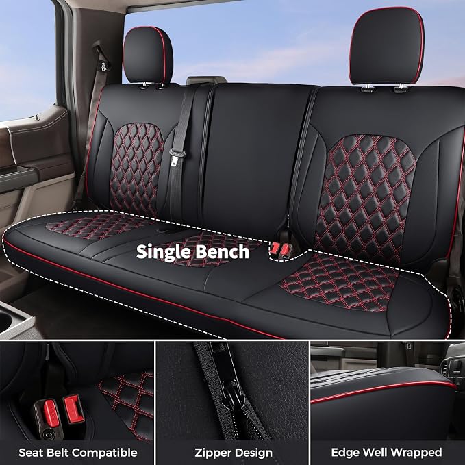Huidasource 2007-2017 Wrangler JK Seat Covers 2 Door Full Set, Black&Red | Waterproof Leather Custom Car Seat Cover, JK Seat Cushion Protector Fit for Jeep Wrangler JK 2-Door Sahara Sport Rubicon - Image 3