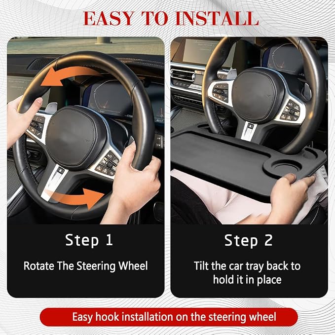 2 in 1 Car Steering Wheel Desk, Car Tray, Car Steering Wheel Desk Tray & Auto Seat Gap Filler Organizer, Multipurpose Travel Auto Steering Wheel Under Table Console for Most Vehicles (Black) - Image 5